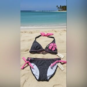 NWT Arizona Black and Pink Polka Dot Bikini Set
Top M Bottom L